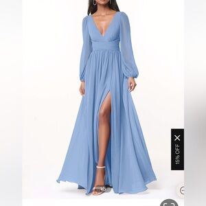 NWOT VNAIX light blue maxi details, long sleeve special occasion dress size 2